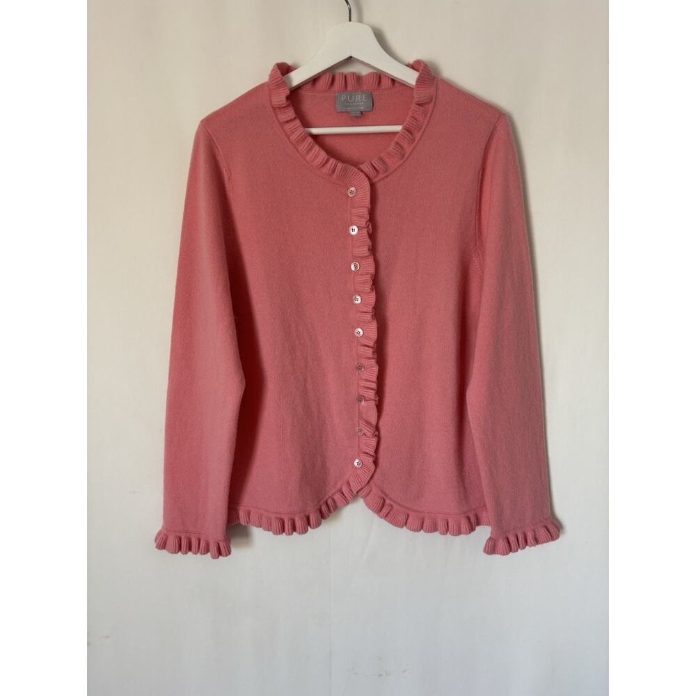 Pure Cashmere Cardigan 14 Womens Buttons Crew Sweater